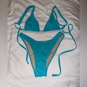 PacSun “Blue Hour” Turquoise Aqua Blue High Leg Swimsuit set